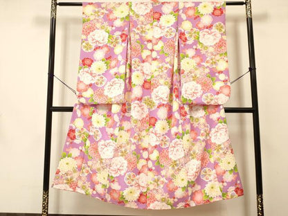 平和屋着物∵女の子 十三参り 子供 祝着 牡丹花文 金彩 洗える着物 DAAS9134ma