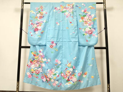 平和屋着物[]女の子　十三参り　子供　祝着　鞠花文　金彩　洗える着物　DAAS9136ma