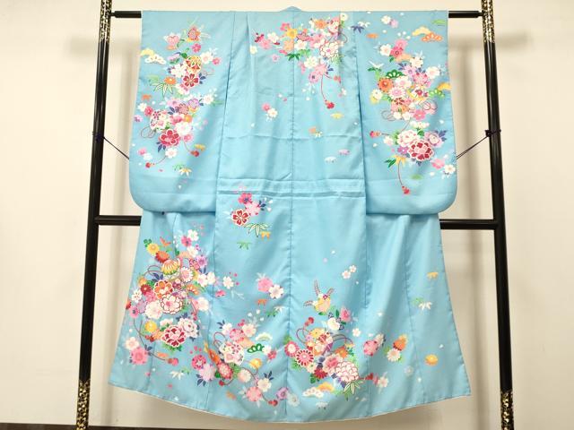 平和屋着物[]女の子　十三参り　子供　祝着　鞠花文　金彩　洗える着物　DAAS9136ma