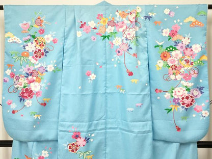 平和屋着物[]女の子　十三参り　子供　祝着　鞠花文　金彩　洗える着物　DAAS9136ma
