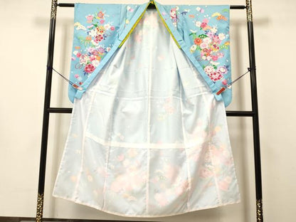 平和屋着物[]女の子　十三参り　子供　祝着　鞠花文　金彩　洗える着物　DAAS9136ma