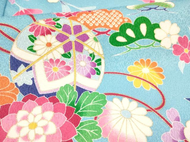 平和屋着物[]女の子　十三参り　子供　祝着　鞠花文　金彩　洗える着物　DAAS9136ma
