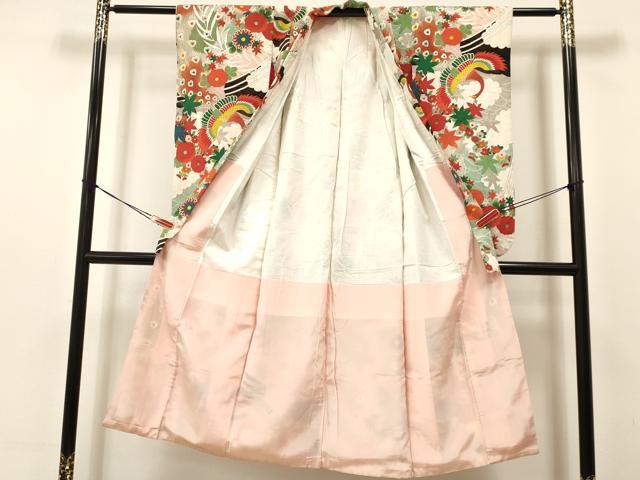 平和屋着物[]アンティーク　大正ロマン　七五三　女の子　７歳　祝着　四つ身　丸帯セット　孔雀花文　金銀彩　DAAS9151ma