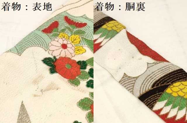 平和屋着物[]アンティーク　大正ロマン　七五三　女の子　７歳　祝着　四つ身　丸帯セット　孔雀花文　金銀彩　DAAS9151ma