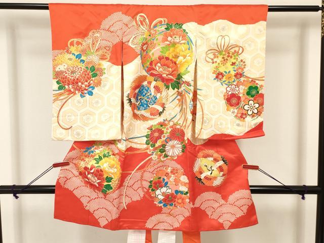 平和屋着物[]お宮参り　女の子　祝着　産着　初着　のしめ　駒刺繍　飛鶴花丸文　金彩　逸品　DAAS9170ma