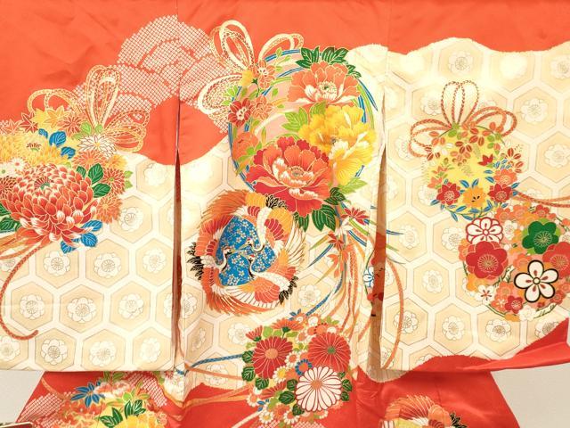 平和屋着物[]お宮参り　女の子　祝着　産着　初着　のしめ　駒刺繍　飛鶴花丸文　金彩　逸品　DAAS9170ma