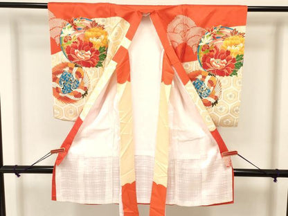 平和屋着物[]お宮参り　女の子　祝着　産着　初着　のしめ　駒刺繍　飛鶴花丸文　金彩　逸品　DAAS9170ma