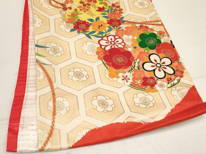 平和屋着物[]お宮参り　女の子　祝着　産着　初着　のしめ　駒刺繍　飛鶴花丸文　金彩　逸品　DAAS9170ma