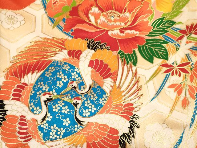 平和屋着物[]お宮参り　女の子　祝着　産着　初着　のしめ　駒刺繍　飛鶴花丸文　金彩　逸品　DAAS9170ma