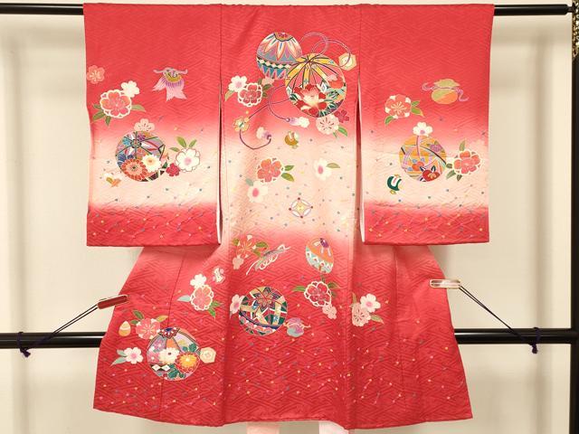 平和屋着物[]お宮参り　女の子　祝着　産着　初着　のしめ　絞り　鞠花文　暈し染め　金彩　逸品　DAAS9199ma