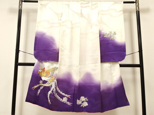 平和屋着物[]七五三　女の子　７歳　祝着　四つ身　袋帯セット　総刺繍　花鳥文　暈し染め　金銀糸　洗える着物　DAAS9211ma