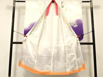 平和屋着物[]七五三　女の子　７歳　祝着　四つ身　袋帯セット　総刺繍　花鳥文　暈し染め　金銀糸　洗える着物　DAAS9211ma
