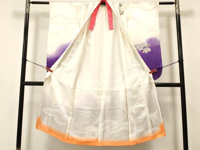 平和屋着物[]七五三　女の子　７歳　祝着　四つ身　袋帯セット　総刺繍　花鳥文　暈し染め　金銀糸　洗える着物　DAAS9211ma