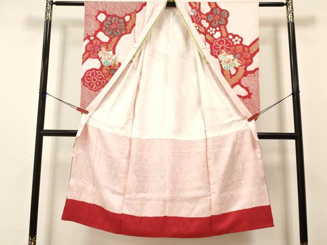 平和屋着物[]七五三　女の子　７歳　祝着　四つ身　袋帯セット　絞り　御所車花文　金銀彩　逸品　DAAS9223ma