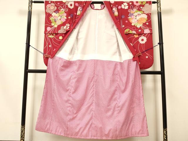 平和屋着物∵女の子 十三参り 子供 兎 犬 熊 折り鶴 雪輪鞠花文 金彩 洗える着物 DAAS9247ma