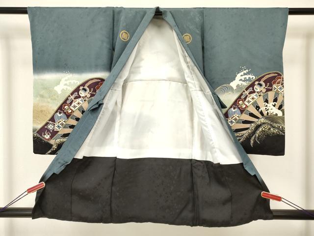 平和屋着物[]七五三　男の子　祝着・羽織・行灯袴・小物セット　鷹　鷲　立波吉祥花文　暈し染め　金彩　逸品　DAAS9267ma