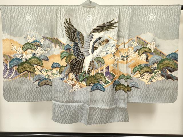 平和屋着物[]七五三　男の子　祝着・羽織・行灯袴・小物セット　鷹　鷲　立波吉祥花文　暈し染め　金彩　逸品　DAAS9267ma