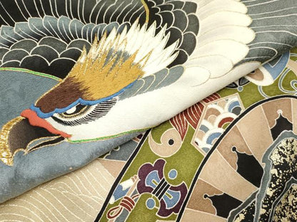 平和屋着物[]七五三　男の子　祝着・羽織・行灯袴・小物セット　鷹　鷲　立波吉祥花文　暈し染め　金彩　逸品　DAAS9267ma