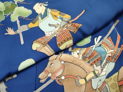 平和屋着物[]七五三　男の子　祝着・羽織・行灯袴セット　手描き　武士　人物文　逸品　DAAS9269ma