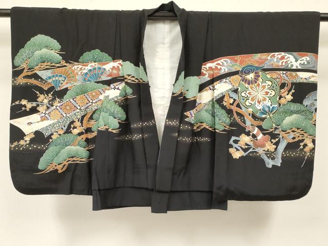 平和屋着物[]七五三　男の子　羽織・長襦袢(単衣)・行灯袴・小物セット　鷹　鷲　梅花松文　金彩　逸品　DAAS9274ma