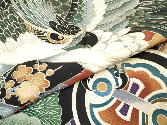 平和屋着物[]七五三　男の子　羽織・長襦袢(単衣)・行灯袴・小物セット　鷹　鷲　梅花松文　金彩　逸品　DAAS9274ma
