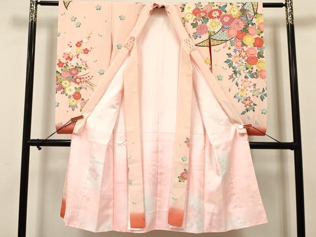 平和屋着物[]七五三　女の子　７歳　祝着　四つ身　襦袢(袷)付き　草花文　花舟　暈し染め　逸品　DAAS9301ma