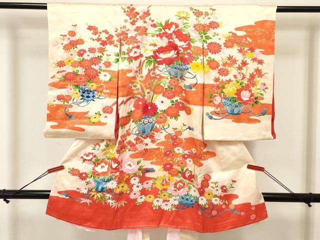 平和屋着物[]お宮参り　女の子　祝着　産着　初着　のしめ　駒刺繍　花籠文　金彩　逸品　DAAS9303ma