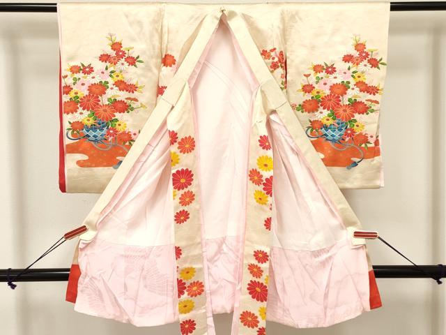 平和屋着物[]お宮参り　女の子　祝着　産着　初着　のしめ　駒刺繍　花籠文　金彩　逸品　DAAS9303ma
