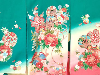 平和屋着物[]お宮参り　女の子　祝着　産着　初着　のしめ　鞠　鴛鴦　鼓雪輪花蝶文　暈し染め　金銀彩　DAAS9309ma
