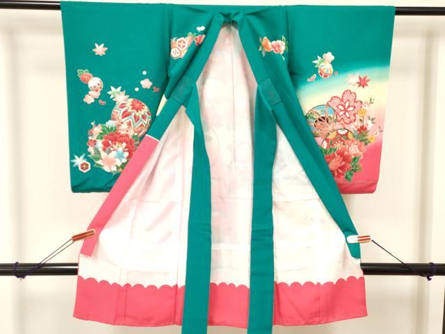 平和屋着物[]お宮参り　女の子　祝着　産着　初着　のしめ　鞠　鴛鴦　鼓雪輪花蝶文　暈し染め　金銀彩　DAAS9309ma
