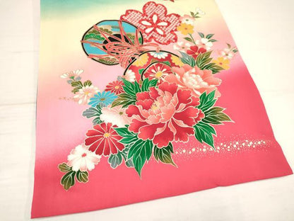 平和屋着物[]お宮参り　女の子　祝着　産着　初着　のしめ　鞠　鴛鴦　鼓雪輪花蝶文　暈し染め　金銀彩　DAAS9309ma