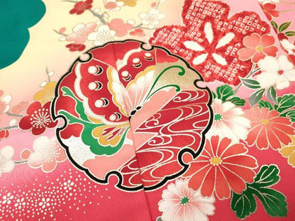 平和屋着物[]お宮参り　女の子　祝着　産着　初着　のしめ　鞠　鴛鴦　鼓雪輪花蝶文　暈し染め　金銀彩　DAAS9309ma