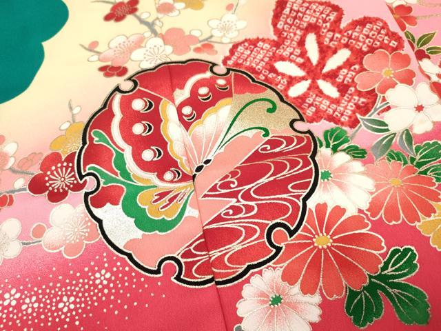 平和屋着物[]お宮参り　女の子　祝着　産着　初着　のしめ　鞠　鴛鴦　鼓雪輪花蝶文　暈し染め　金銀彩　DAAS9309ma