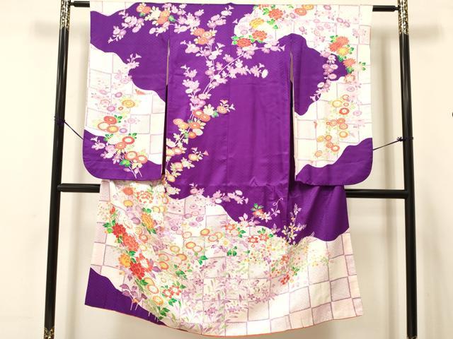 平和屋着物[]七五三　女の子　７歳　祝着　四つ身　袋帯セット　草花文　逸品　DAAS9465ma