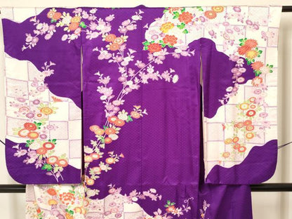 平和屋着物[]七五三　女の子　７歳　祝着　四つ身　袋帯セット　草花文　逸品　DAAS9465ma