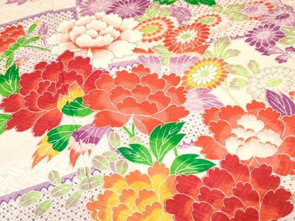 平和屋着物[]七五三　女の子　７歳　祝着　四つ身　袋帯セット　草花文　逸品　DAAS9465ma
