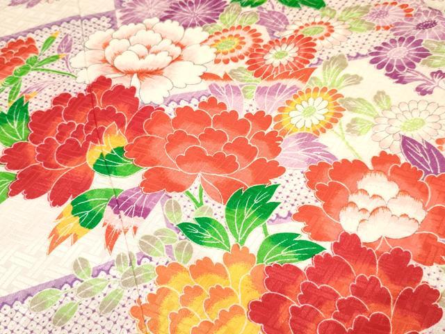 平和屋着物[]七五三　女の子　７歳　祝着　四つ身　袋帯セット　草花文　逸品　DAAS9465ma