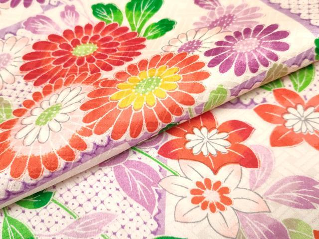 平和屋着物[]七五三　女の子　７歳　祝着　四つ身　袋帯セット　草花文　逸品　DAAS9465ma