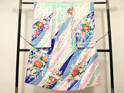 平和屋着物[]七五三　女の子　７歳　祝着　四つ身　袋帯セット　駒刺繍　牡丹花文　暈し染め　金彩　逸品　DAAS9475ma