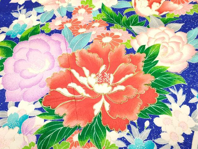 平和屋着物[]七五三　女の子　７歳　祝着　四つ身　袋帯セット　駒刺繍　牡丹花文　暈し染め　金彩　逸品　DAAS9475ma