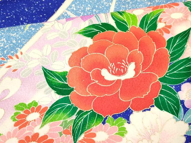 平和屋着物[]七五三　女の子　７歳　祝着　四つ身　袋帯セット　駒刺繍　牡丹花文　暈し染め　金彩　逸品　DAAS9475ma