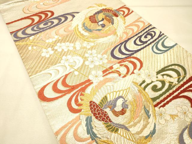 平和屋着物◎佐賀錦 六通柄袋帯 唐織 飛鳥丸文 枝垂れ桜 金銀糸 正絹 逸品 DAAS9572zy
