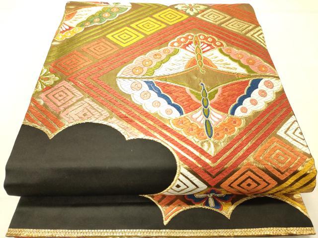 平和屋着物◎六通柄袋帯　唐織　吉祥向蝶文　黒地　金糸　正絹　逸品　DAAS9575