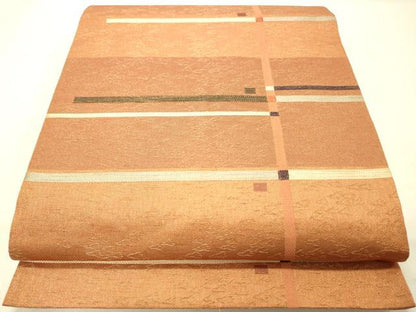 平和屋着物◎六通柄袋帯 横段文 金通し地 正絹 逸品 DAAS9582zy