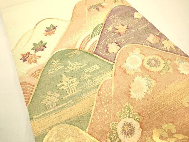 平和屋着物◎太鼓柄袋帯 すくい織 遠山草花文 金糸 正絹 逸品 DAAS9604zy