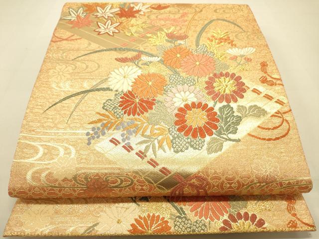 平和屋着物■六通柄袋帯　唐織　流水花筏文　金糸　正絹　逸品　DAAS9628zy
