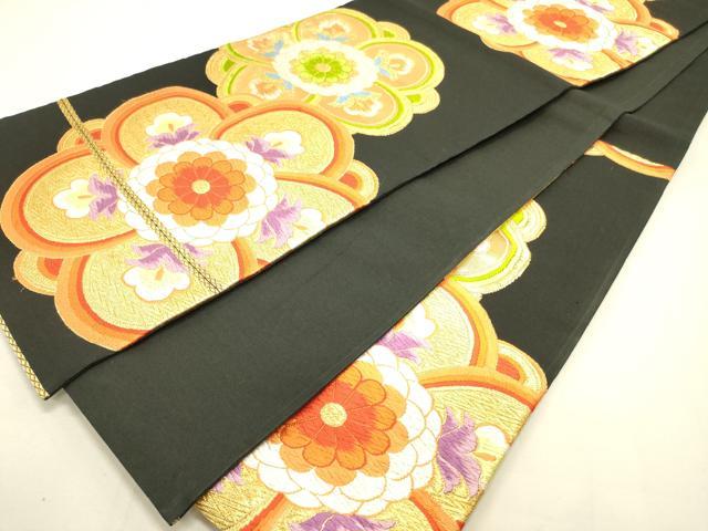 平和屋着物◎六通柄袋帯　唐織　舞花文　黒地　金糸　正絹　逸品　DAAS9637zy