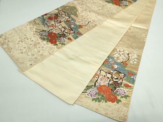 平和屋着物◎六通柄袋帯 唐織 御所車鴛鴦花松文 松竹梅 金糸 正絹 逸品 DAAT0102ob