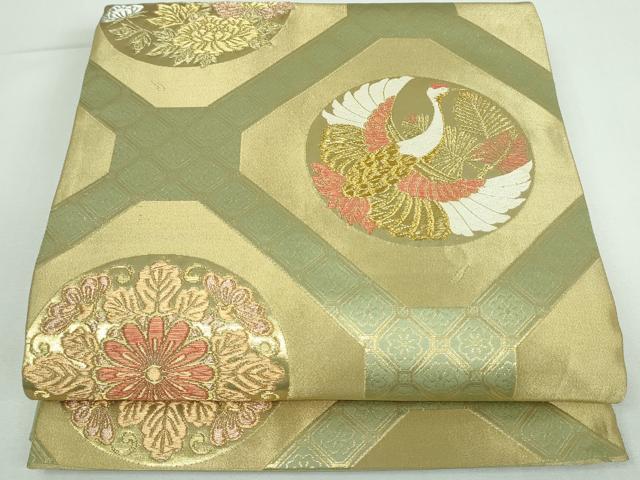 平和屋着物◎六通柄袋帯 唐織 蜀江飛鶴花松文 金銀糸 正絹 逸品 DAAT0106ob