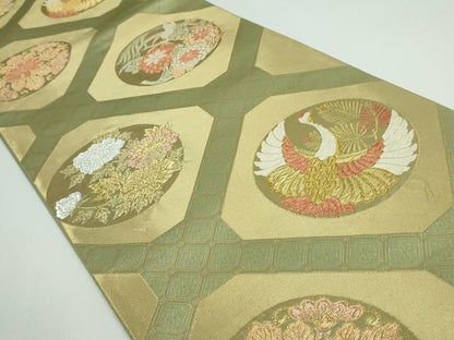 平和屋着物◎六通柄袋帯 唐織 蜀江飛鶴花松文 金銀糸 正絹 逸品 DAAT0106ob